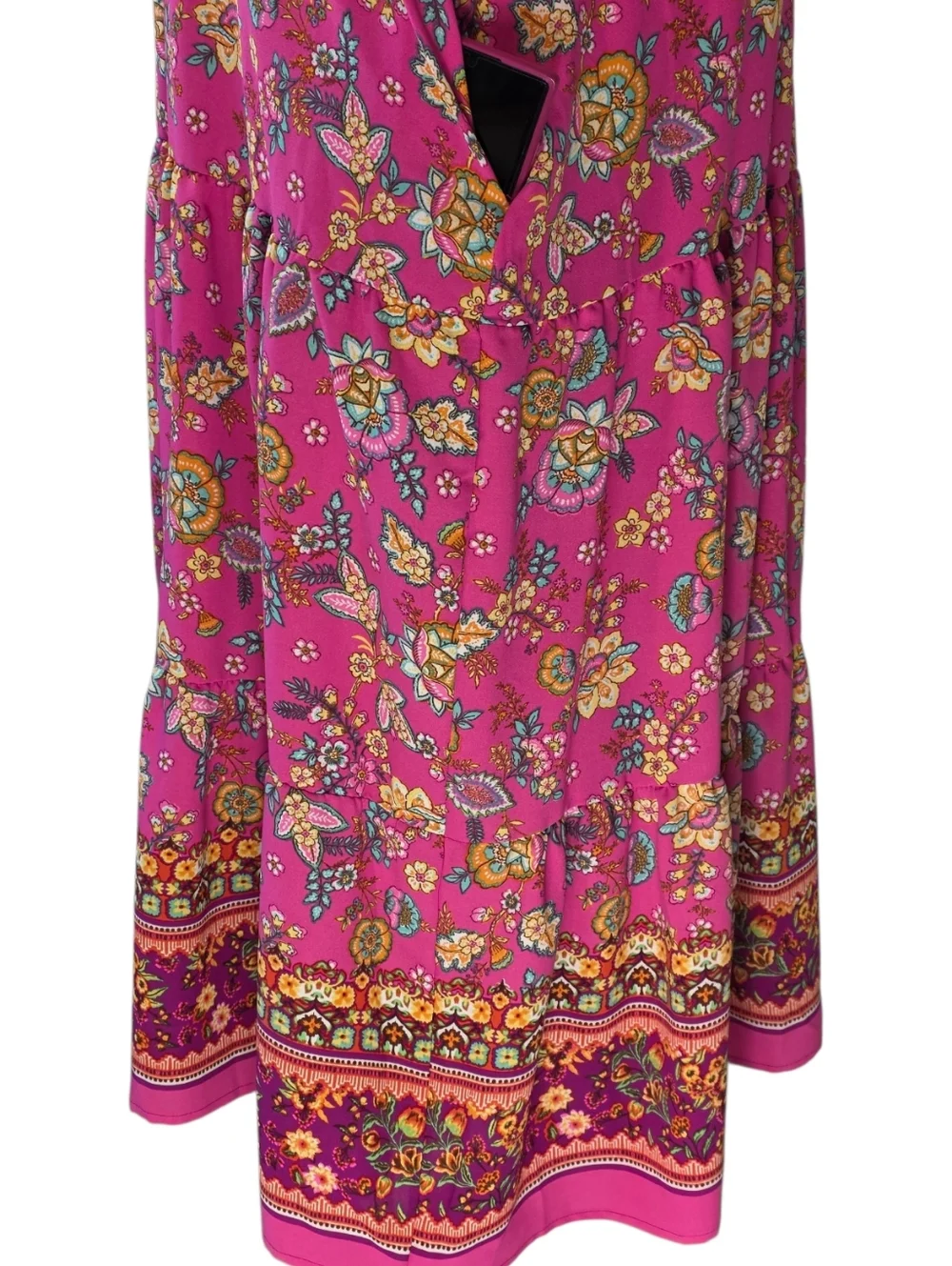 Haptics 3X Fuchsia Floral Maxi Dress Puff Sleeve Boho Fit Flare NWT - Picture 10 of 10